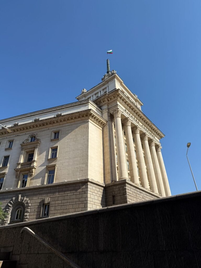 Bulgaria's National Assembly building with flag flying, Sofia